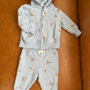 Bundle 2-Piece Fleece-Lined Blue Floral Hoodie & Pant Set size 6 months